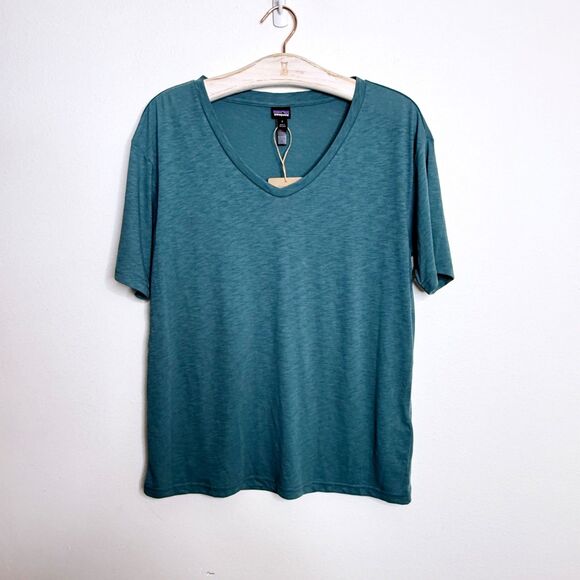 NWT Patagonia Women's V-Neck Mainstay Short Sleeve Top Size Small Teal Blue - Picture 4 of 7
